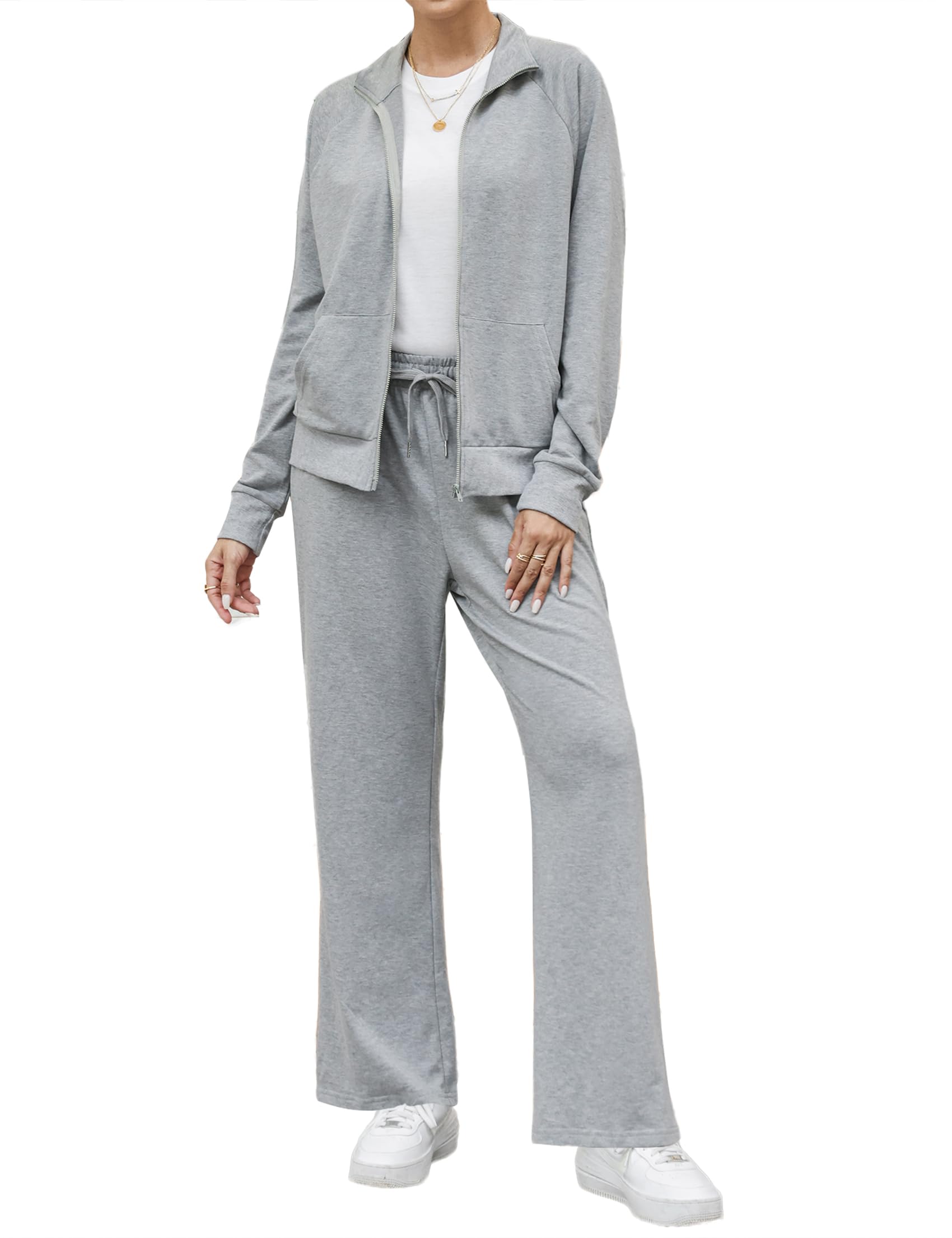 Terecey Tuta Sportiva Donna Completa 2 Pezzi Tuta Invernale Ginnastica Elegante Tute Ginnastica Felpata Casual Abbigliamento per Jogging Correre Fitness S-XXL