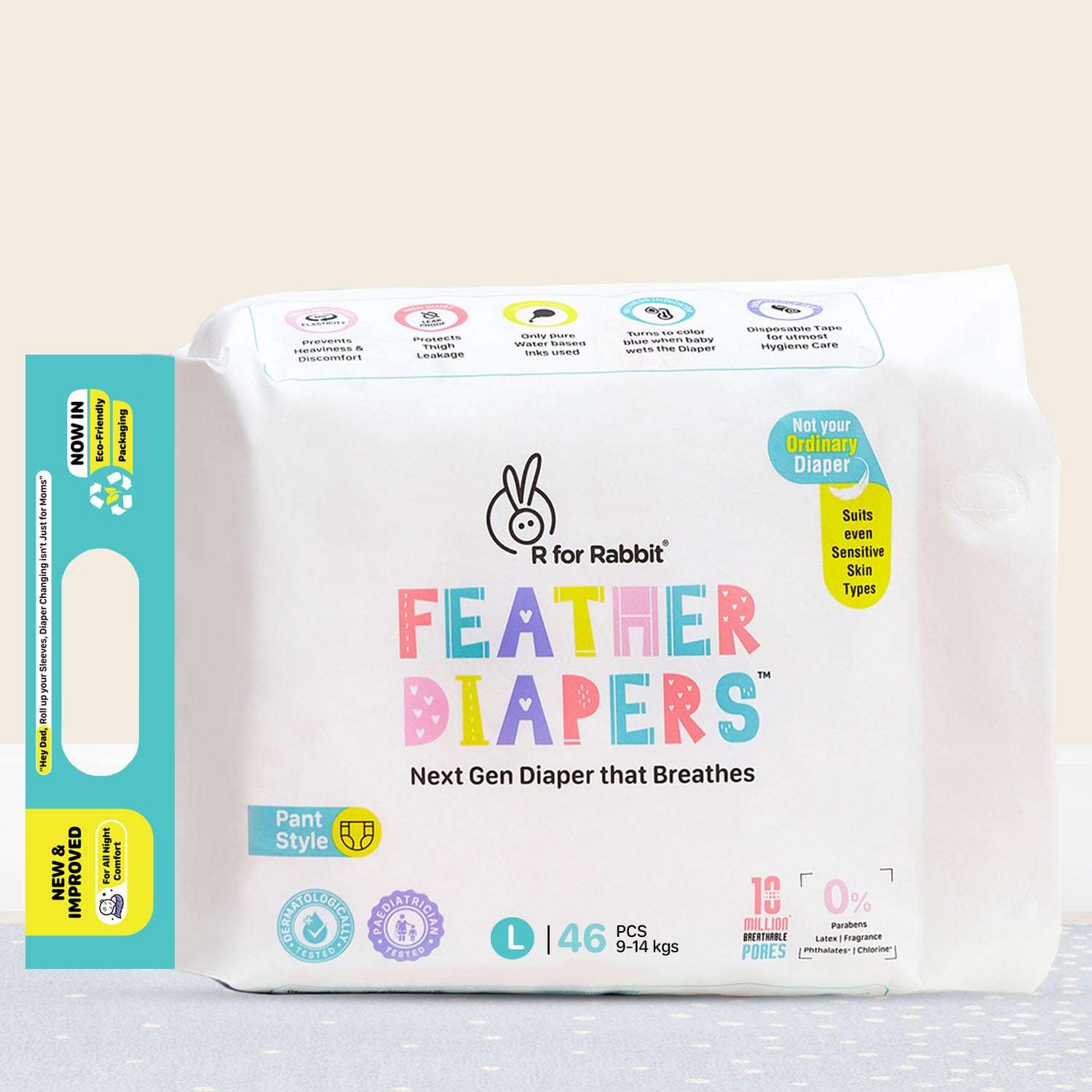 R for Rabbit Large L Size Premium Feather Diaper for Baby 9 to 14 kgs (46 Combo Pack Offer)