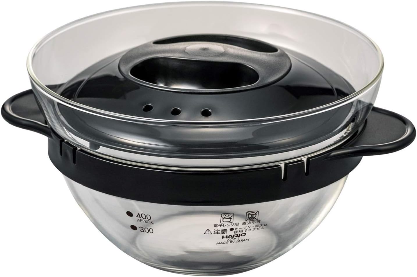 HARIO XOY-1-B Glass Microwave Oven Side Dish Pot, Black, Practical Capacity, 15.9 fl oz (450 ml), Made in Japan, Easy Cooking, Cream Soup, Handmade