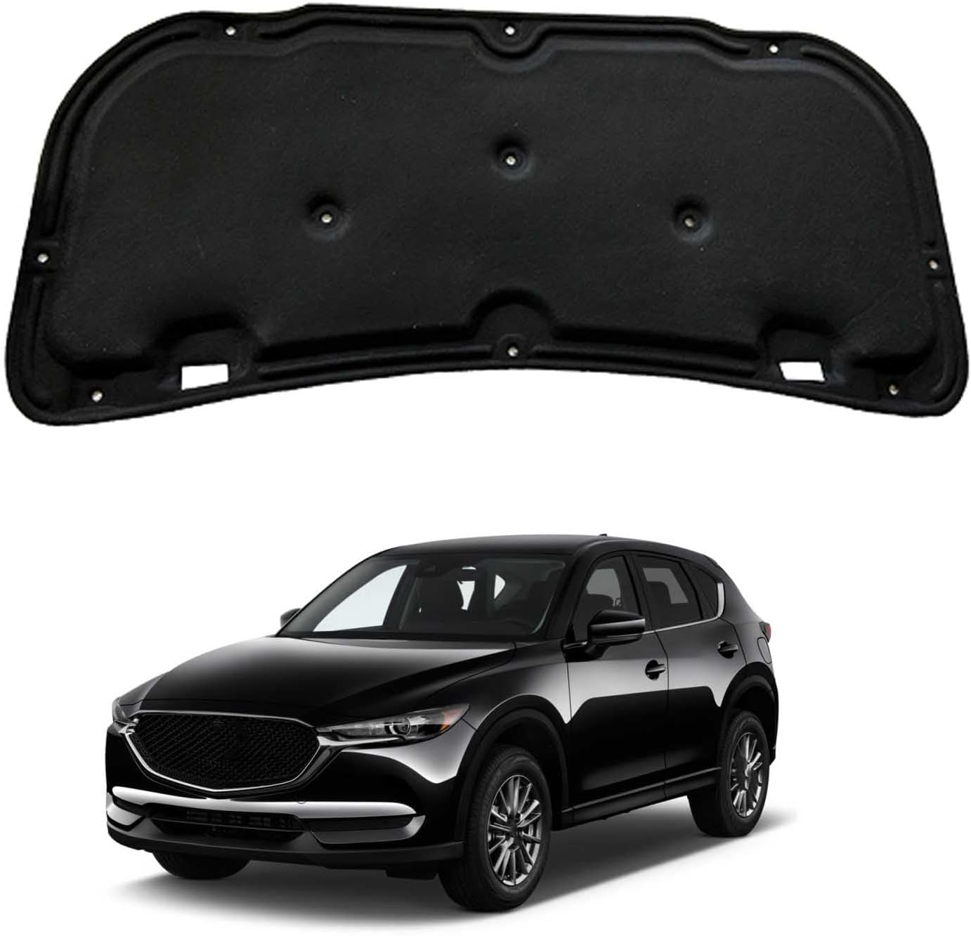 Bonnet Insulation Mat 10mm for Mazda CX-5 2018-2023 OE: KB7W56681B / KD5H-56-681 – Fireproof Engine Sound Deadening & Heat Shield Acoustic Liner with Clips