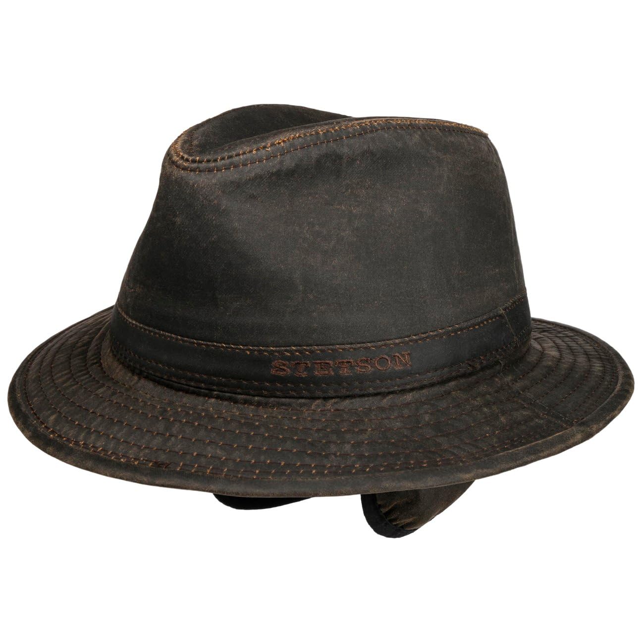 Stetson Berico Traveller Hut Herren Männerhut Baumwollfutter Einfarbiger Stoffhut Used-Look Integrierte Ohrenklappen Herbst Winter