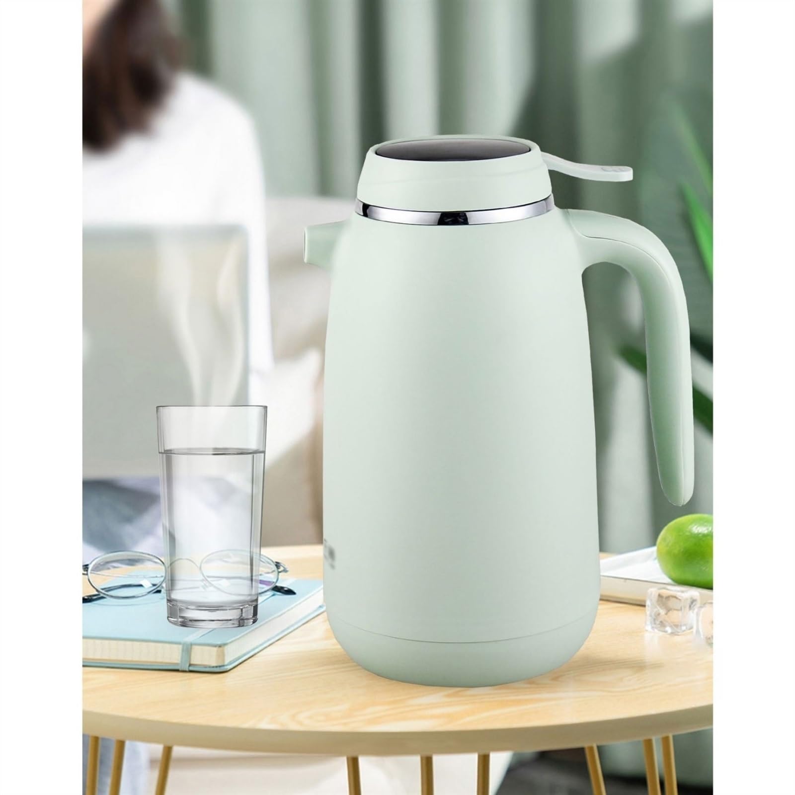 Termiczna karafka do kawy ze stali nierdzewnej, 1,3 l/1,6 l Duża pojemność Termos domowy Szklany wewnętrzny Termos Kawowy Wielofunkcyjny Termos