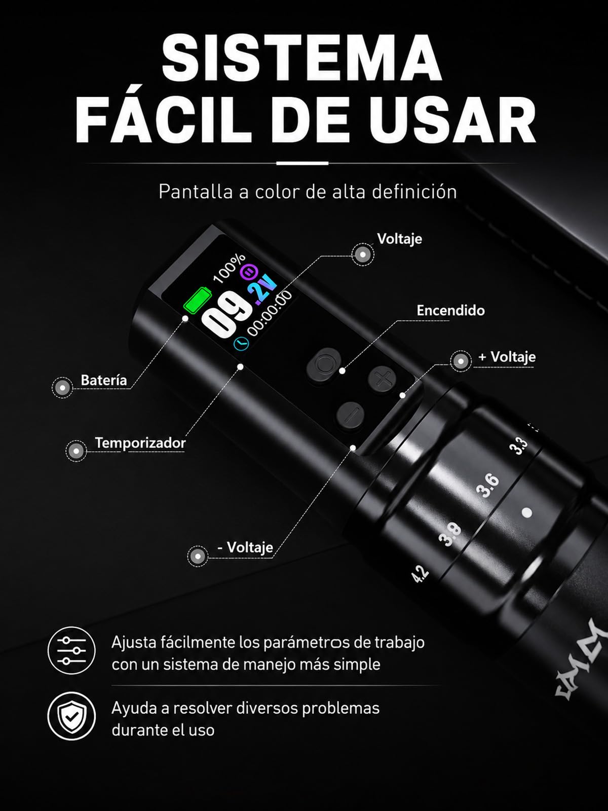 Mast Fold2 Pro Pen Máquina de Tatuaje Rotary Inalámbrica Tattoo Gun 7 Stroke Length de Batería 2000mAh Powerful Motor by Mcore Smart Display Screen para Artistas Profesionales (WQP-076-11)