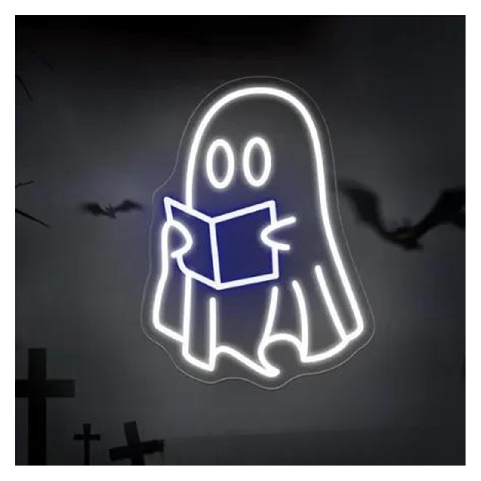 LEMST Signs Lamp Ghost Reading Neon Sign USB Powered Adjustable Brightness Ghost Neon Lights, for Room Wall Decoration 30cmx40cm(D)
