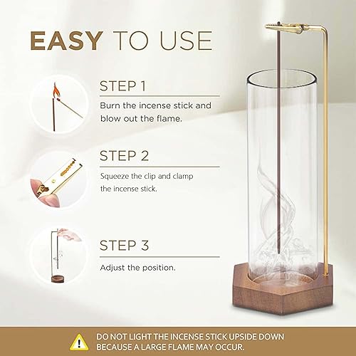 Miniatura 2 de Soporte de incienso para palos con cepillo extraíble de vidrio para recoger cenizas de latón, soporte de incienso boca abajo, quemador de incienso