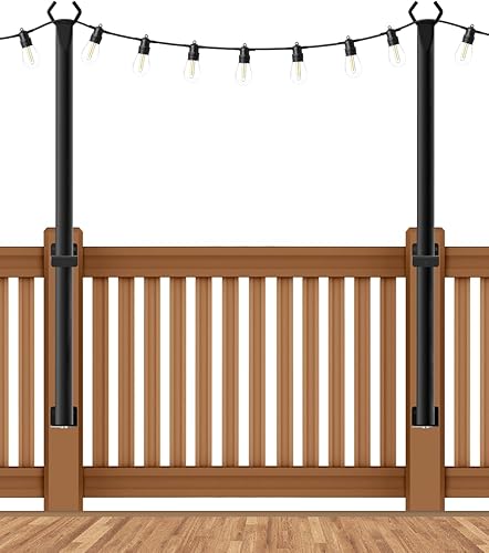 Miniatura 15 de Pack de 6 postes para luces de cadena, poste de luz de cadena para exteriores de 10 pies con horquilla de metal con soporte ajustable para