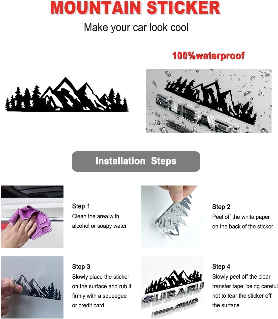 Mountain License Plate Frames- Plastic Black Car Tag Holder Bracket with Screws Caps, 2 Packs 2 Hole, White on Black, Mountain Vinyl Sticker Included - Image 7