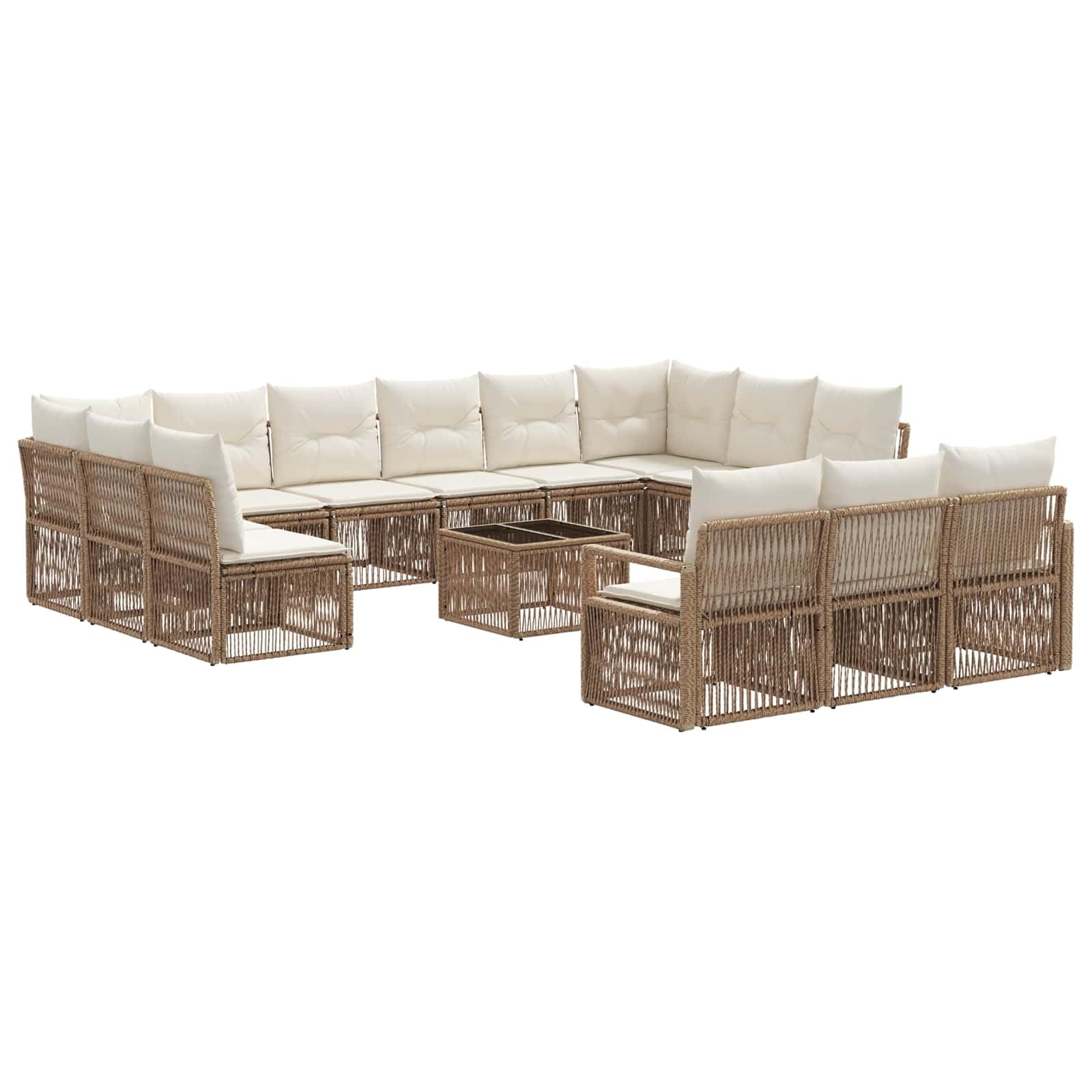 Set di divani da giardino in polyrattan, 14 pezzi, beige | Salotto ad angolo modulare per terrazza e giardino con comode imbottiture, adatto per un massimo di 13 persone.