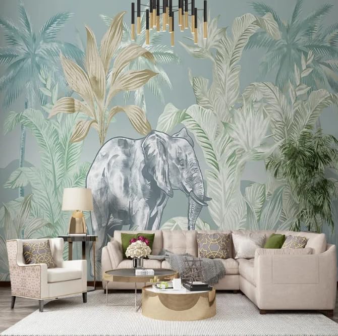 Papier peint 3D forêt tropicale pour agrandir visuellement un salon sombre