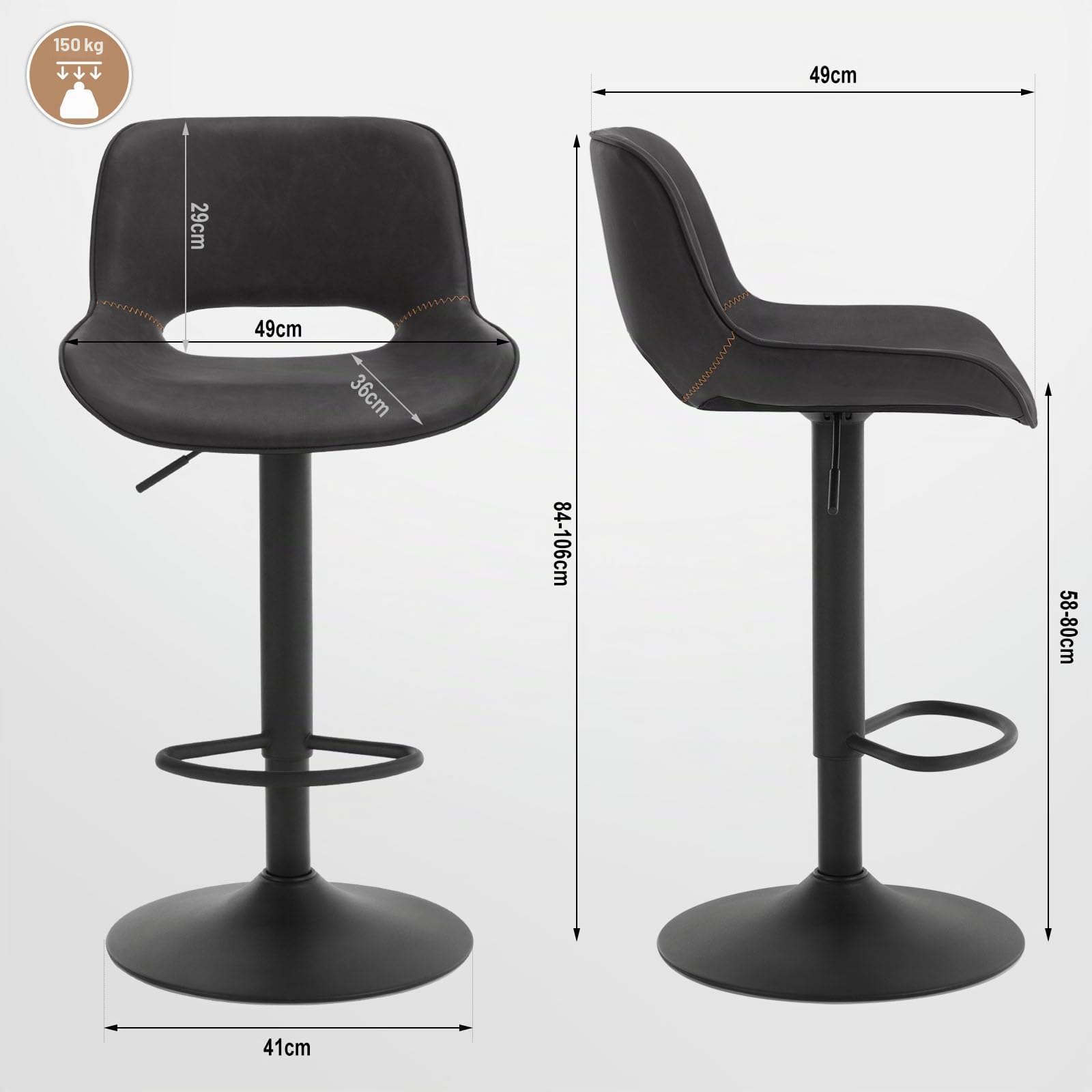 WOLTU Sgabello da Cucina, Sedia da Bar in PU Antracite