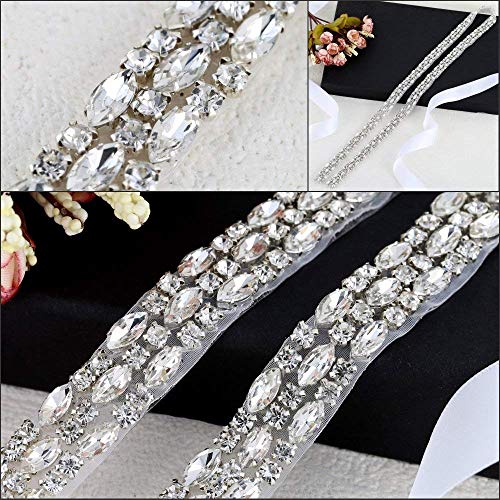 FANGZHIDI 1 Yard Thin Stunning Rhinestone Trims Belt Crystal Chain Embellishment Wedding Sash Belts Appliques Hot Fix Rhinestones for Wedding Dress Evening Gown Bridal Accessories Decoration