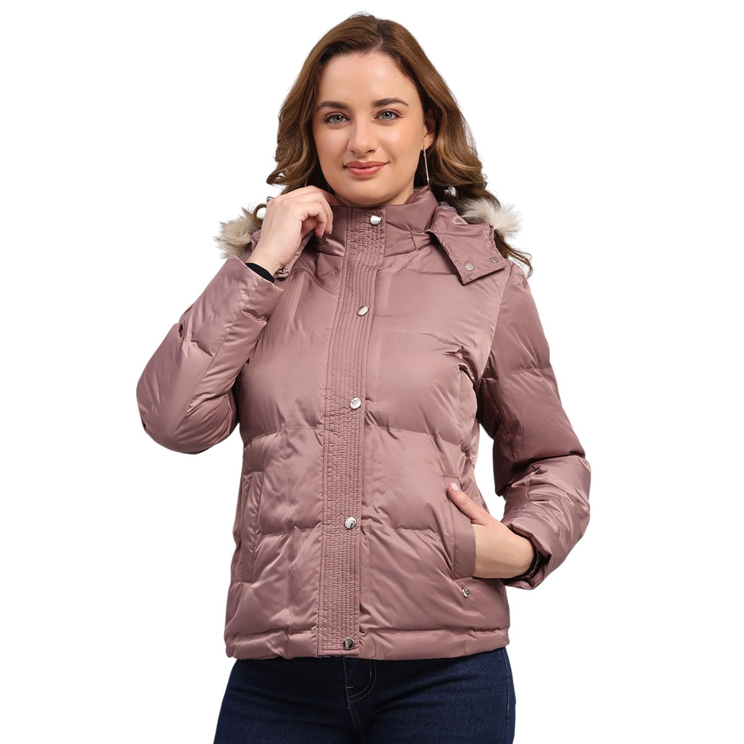 Womens Regular Fit Self Designed Hooded Zipper Full Sleeve Winter Jacket Women Winter Jacket | Stylish Zipper Jacket | Casual Winter Wear For Women's (Pack Of 1)