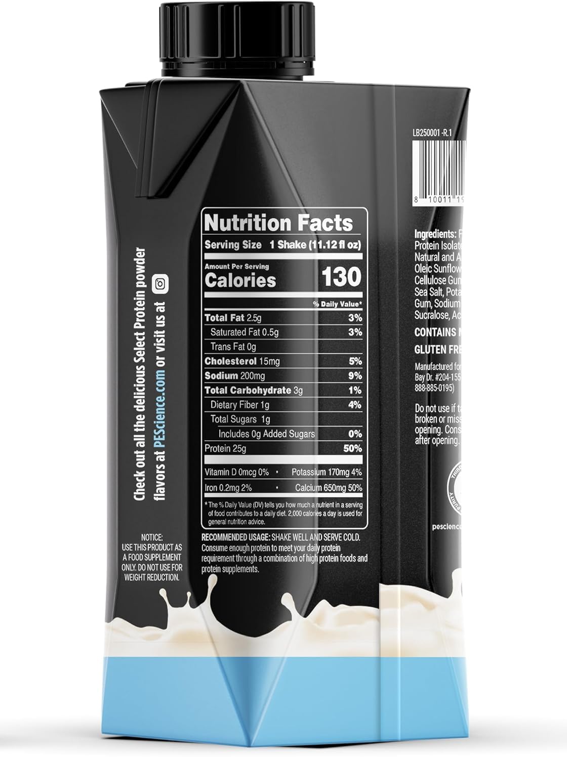 PEScience Select Protein Shake RTD, Vanilla Cupcake, Pack of 12 — Amazon image 7