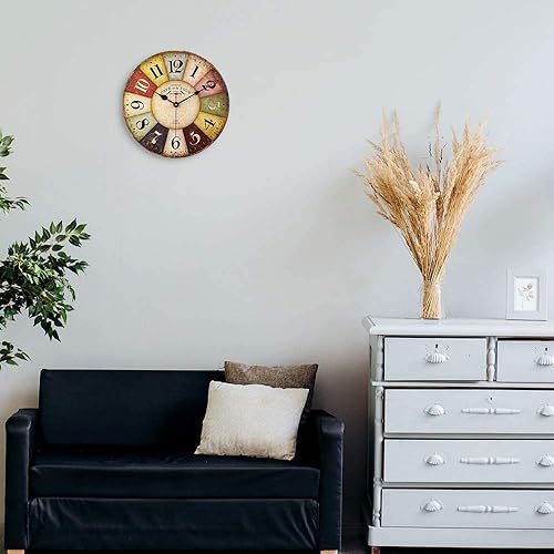 Miniatura 6 de Reloj de pared rústico de 12 pulgadas, reloj de pared de madera retro, reloj decorativo Slient sin tictac, para sala de estar, decoración de granja,