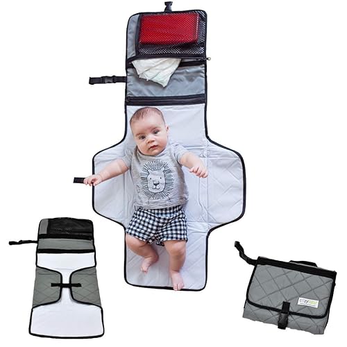 CozyBaby On-The-Go Cambiador de pañales (gris) - Cambiador de pañales acolchado impermeable con conveniente compartimento de almacenamiento más