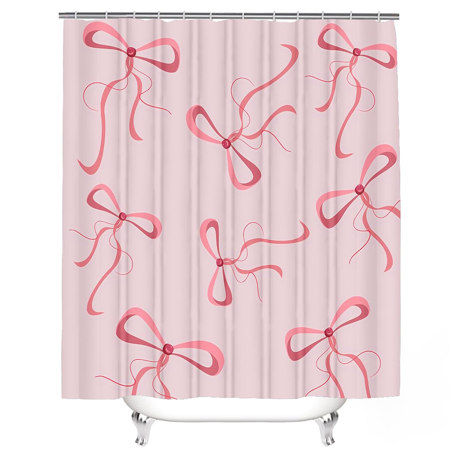 Rideau de Douche à nœud Rose 200 x 240 cm (L x H) Décoration de Salle de Bain Moderne Rideau de Douche en Tissu Mignon et Girly avec Crochets, Lavable
