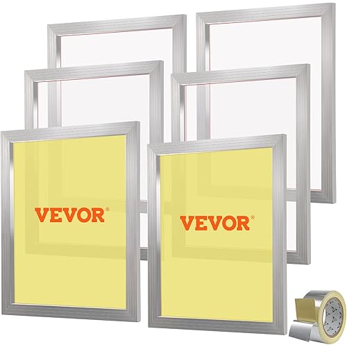 VEVOR 6 Pieces Aluminum, 20x24inch Silk Screen Frame with 110 Count High Tension Nylon Mesh and Sealing Tape for T-Shirts DIY Printing, Silver