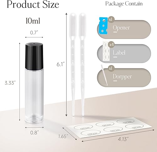 Miniatura 14 de ZEJIA Botellas enrollables de 0.3 fl oz para aceites esenciales, paquete de 24 botellas de vidrio enrollables, botella de perfume recargable