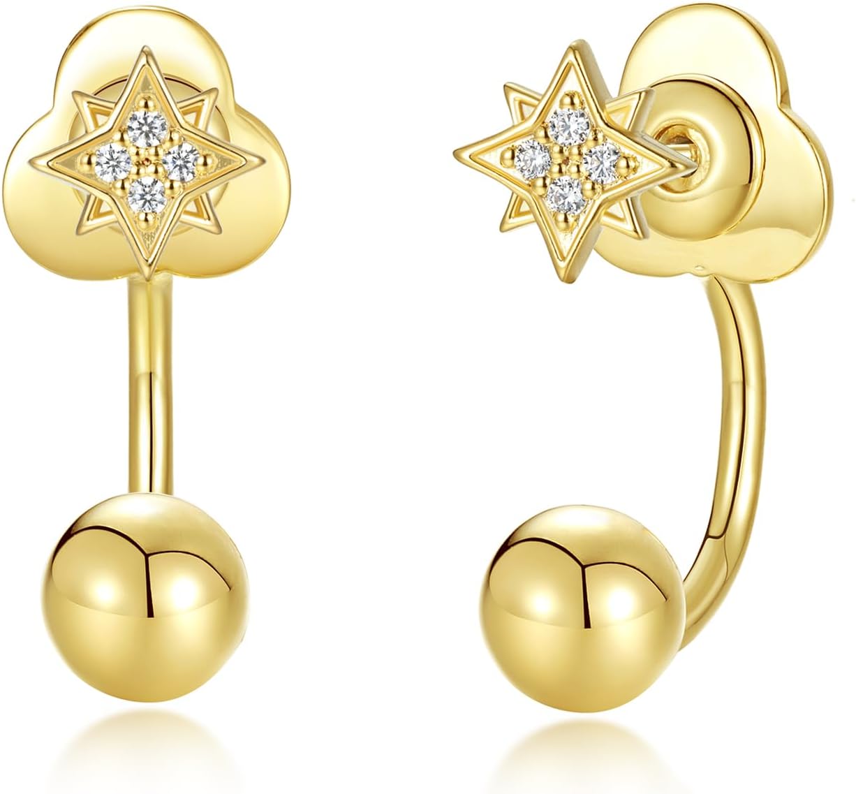 S.L.J Brass 14K Gold Plated Silver Plated Convertible Earrings │ Cross, Heart, Star │ U-shaped Curved Rod, Dainty Earrings for Women Lightweight