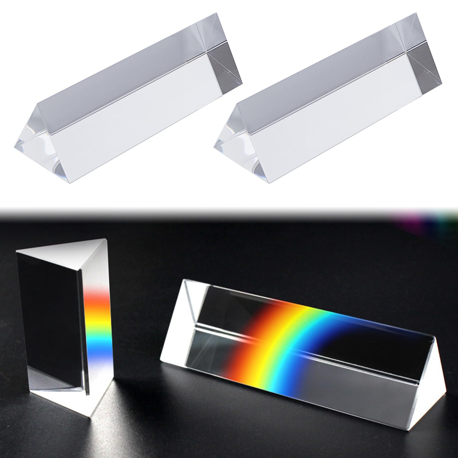 Prisme Photographie, Prisme Optique, Prisme Cristal, 2PCS Optique Prismes, Triangulaire Prisme, Prisme Triangulaire, Prisme Réfringent, pour Spectre Lumière Réflective Couleurs Arc-en-Ciel Decoration