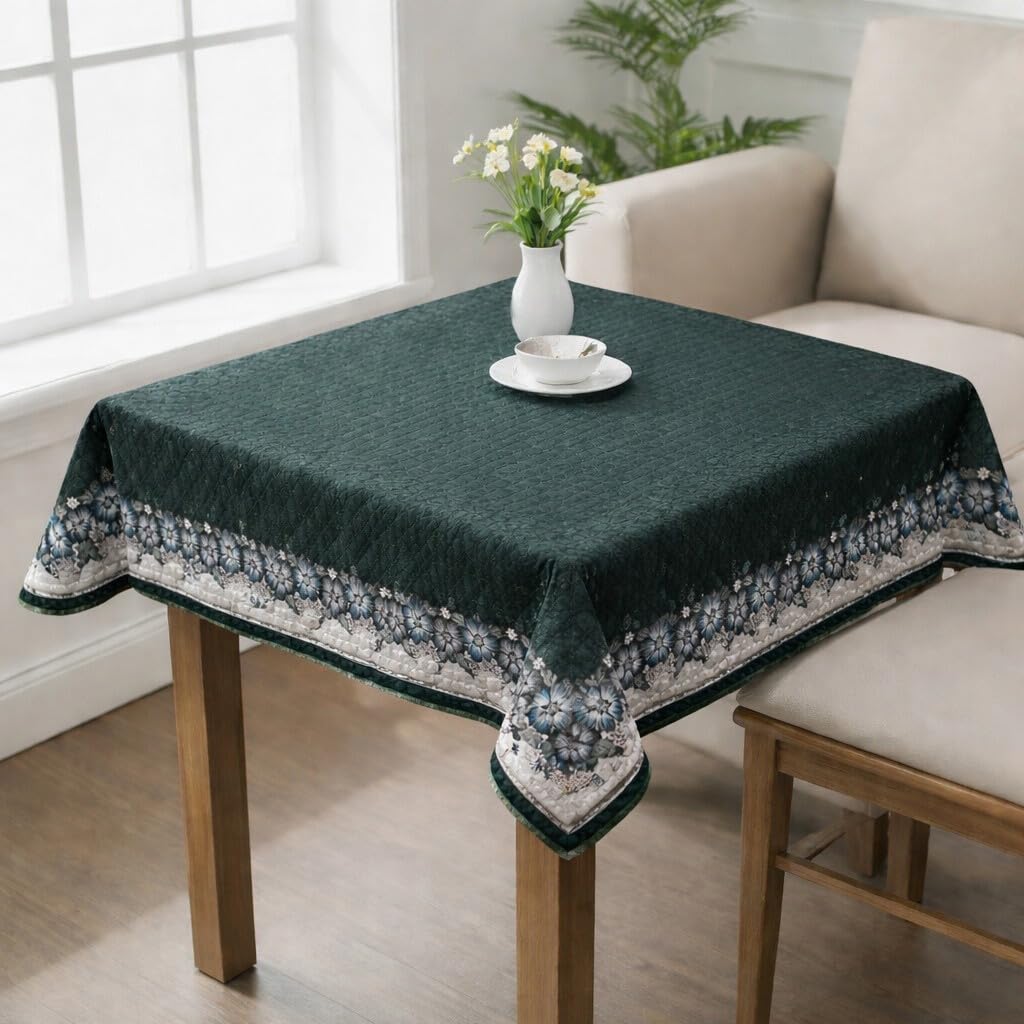 Wise Polycotton Floral 2 Seater Small Size Table Cover/Table Cloth (40x40 Inch) (Dark Green)-image-27