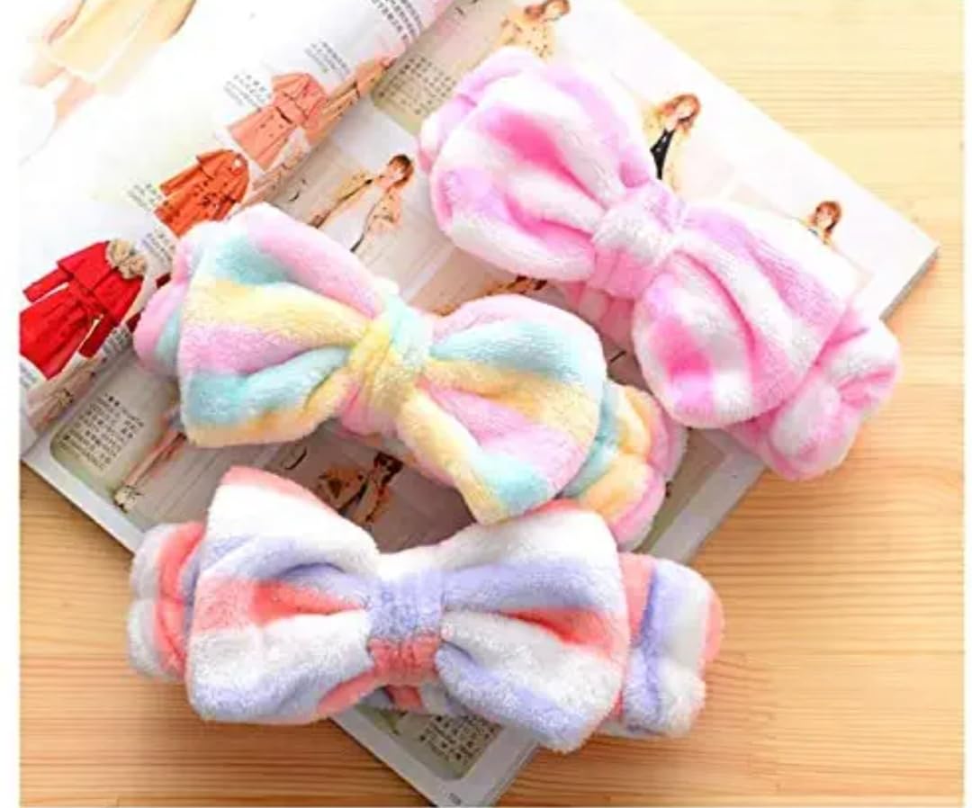 GenericSAKHIS-Women Fashion Trending Lovely Soft Bow knot Bow Makeup Cosmetic Shower Elastic Multi Color Thick Band PACK OF 2