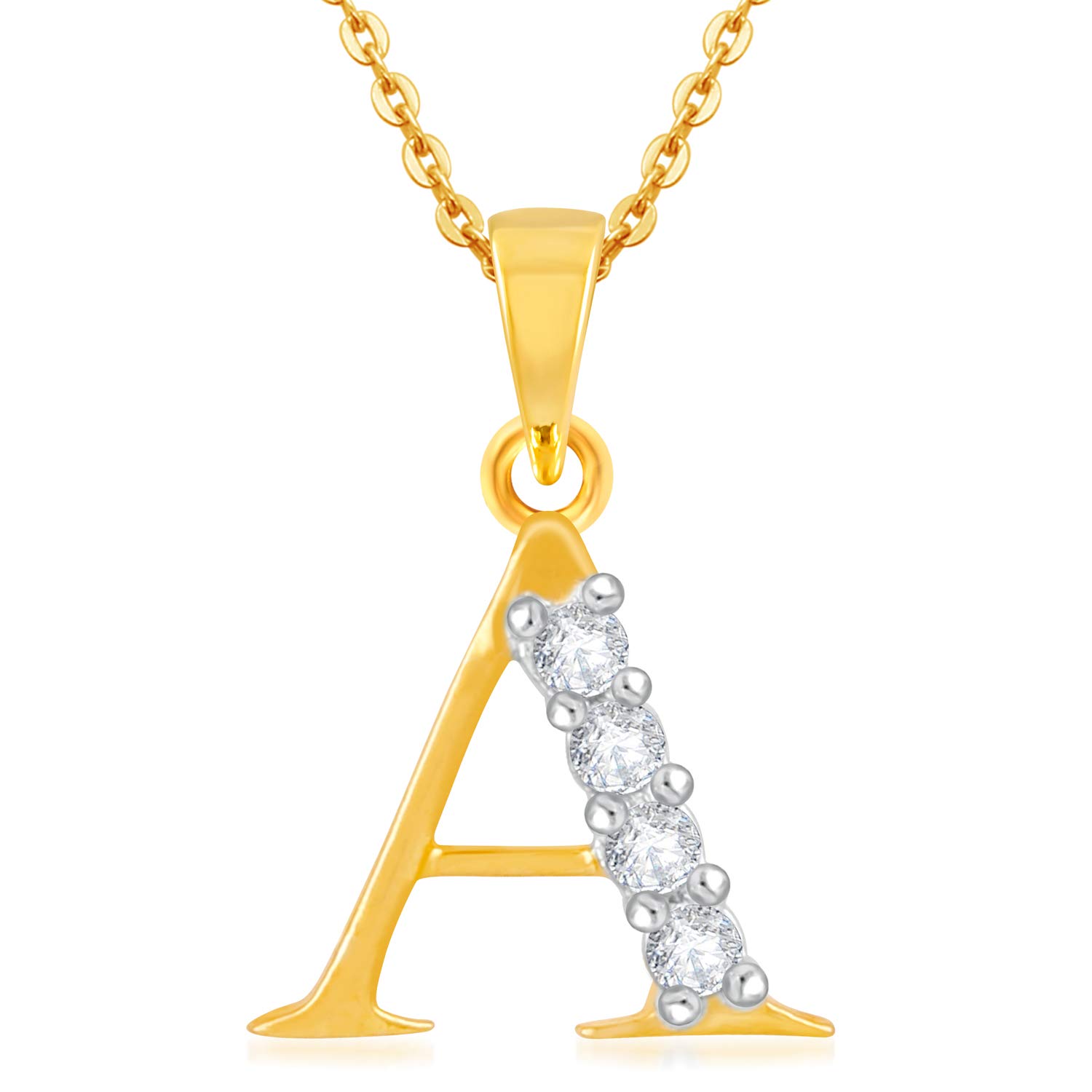 Yanaa CreationAlphabet Letter"A" Yellow Gold Cubic Zirconia Brass