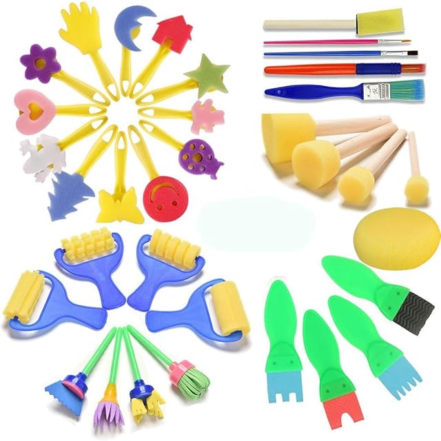 FUQUN Paint Sponges for Kids, Early Learning Kids Art & Craft 35 Pcs Fun Paint Brushes for Toddlers Kids Painting Kits Early DIY Learning Include Foam Brushes, Painting Accessories for Kids