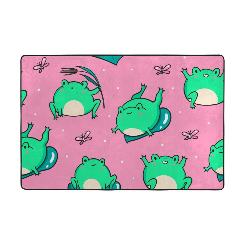 Grand tapis grenouilles vertes en velours corail pour salon et chambre 152x99 cm