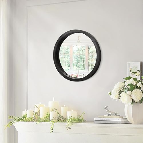 Miniatura 166 de JJUUYOU Espejo circular de pared redondo para baño, espejo de tocador marrón rústico, pequeño círculo decorativo para pared, marco de madera, espejo