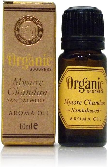 Song of India Organic Goodness Aroma Diffuser & Vaporiser Oil in Amber Coloured Glass Bottle | 100% Pure & Natural Essential Oil (Mysore Chandan - Sandalwood)