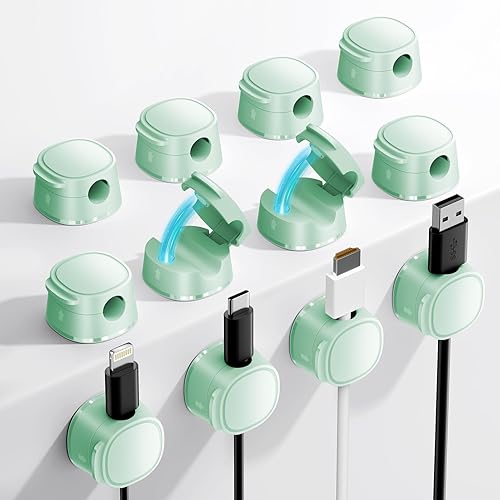 Miniatura 12 de FlyCoco - Paquete de 12 clips magnéticos para organizar cables, organizador de cables para escritorio, cable de carga de teléfono [suave ajustable],
