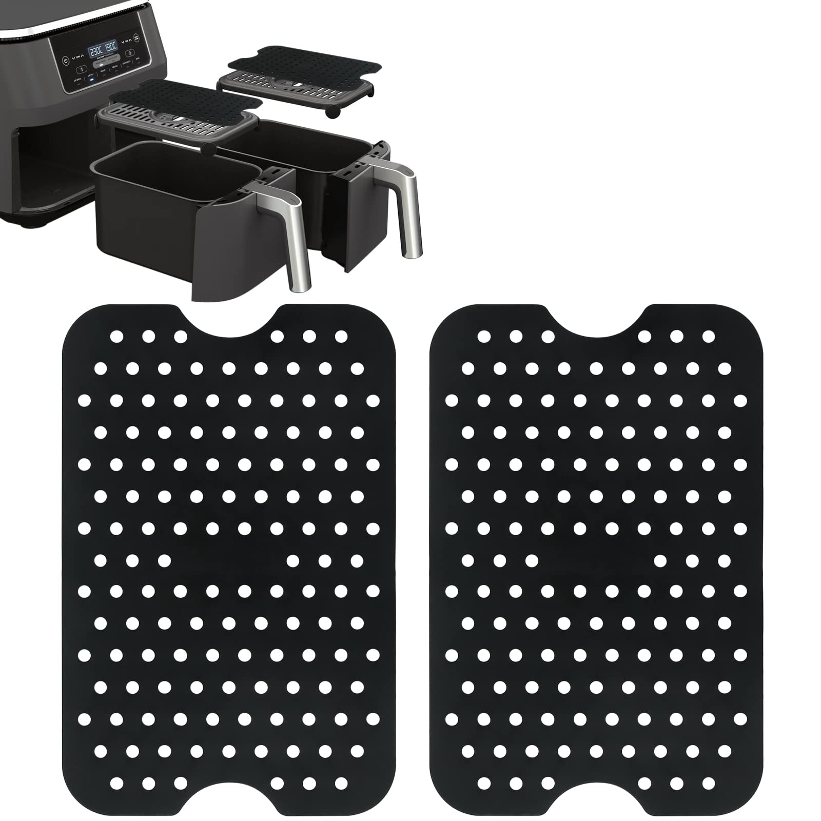 YQL Silicone Air Fryer Liner for Ninja Dual, 2PCS Air Fryer Liners Reusable Air Fryer Accessories Compatible with Ninja Dual AF300UK and Other Double Zone