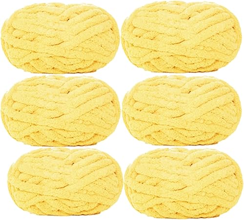 Hilo de felpilla gruesa para manta, color amarillo, 3 libras, hilo de poliéster súper suave, grueso, esponjoso, estilo chenilla, paquete de 6