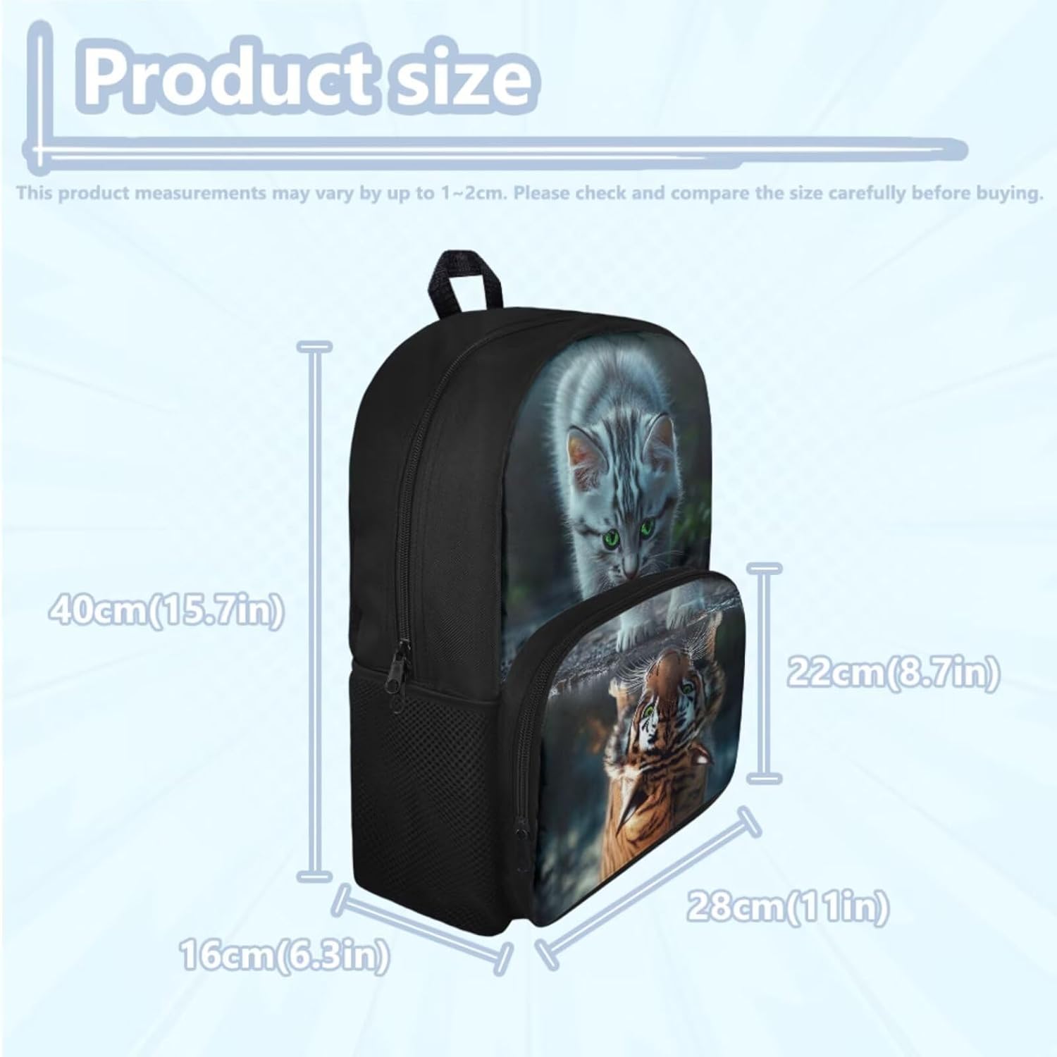 Cat Backpack with Lunch Box Kids Girls 4-6/6-8/8-10 Tiger Elementary School Bookbag and Lunch Bag Set Primary Schoolbag Lunchbox Pencil Case 3 in 1 Book Bags for Teen Back Pack