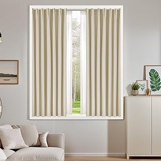 HIMENO カーテン 遮光 小窓 2枚セット 遮光カーテン 丈110cm 幅120cm 1級遮光 断熱 保温 防寒 省エネ 昼夜目隠し UVカット アジャスターフック付き おしゃれ 無地 北欧 (遮光1枚 レース1枚)ベージュ