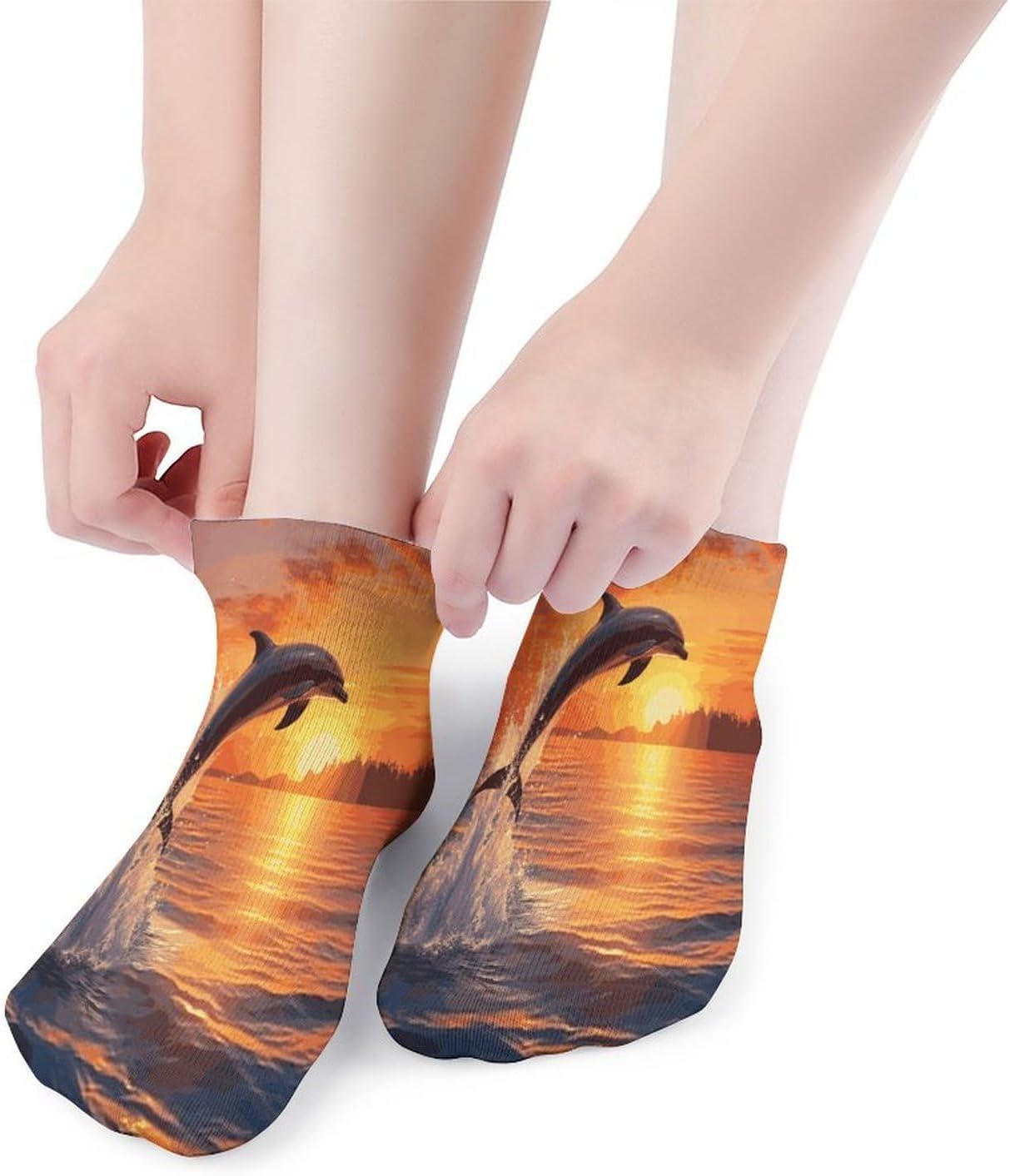 Sunset Dolphin Ankle Socks for Men Women 5 Pairs | Comfortable Casual Low Cut Socks, Lightweight No Show Breathable Athletic Socks, Soft Mini Crew Socks for All Seasons