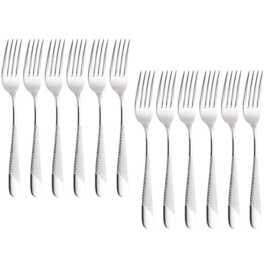 Modern Silverware Set, Hammered Flatware Sets, Tableware Utensils Dinner Forks, Mirror Polished, Stainless Steel Cutlery Set for Party, Family Gathering, Weddings (Pack of 12, Silver)