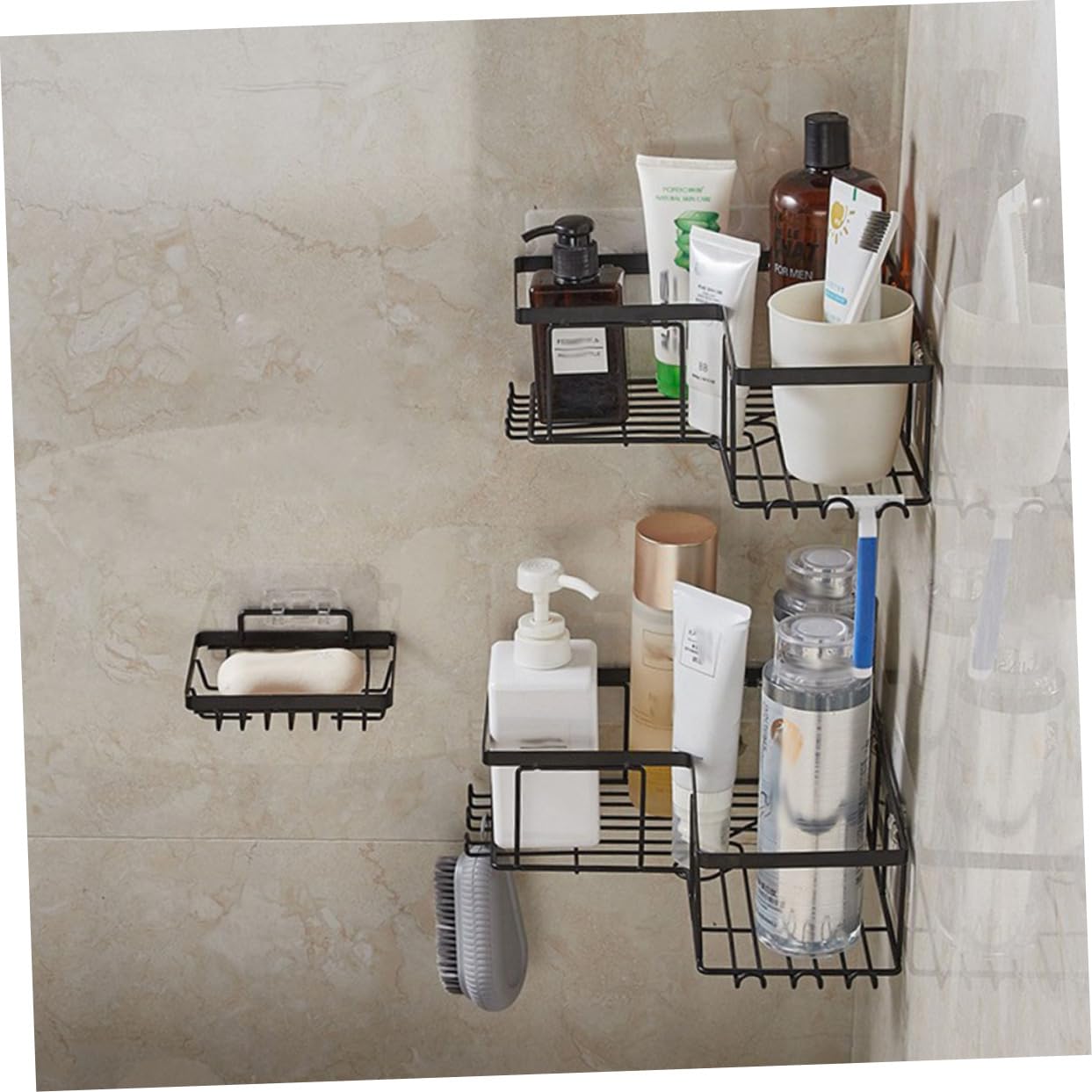 Ciieeo Set di 3 Mensole Angolari per Doccia Nere in Acciaio al Carbonio | Struttura Robusta, Installazione senza Fori Né Attrezzi, Organizzazione Multiuso per Shampoo e Materiale Scolastico