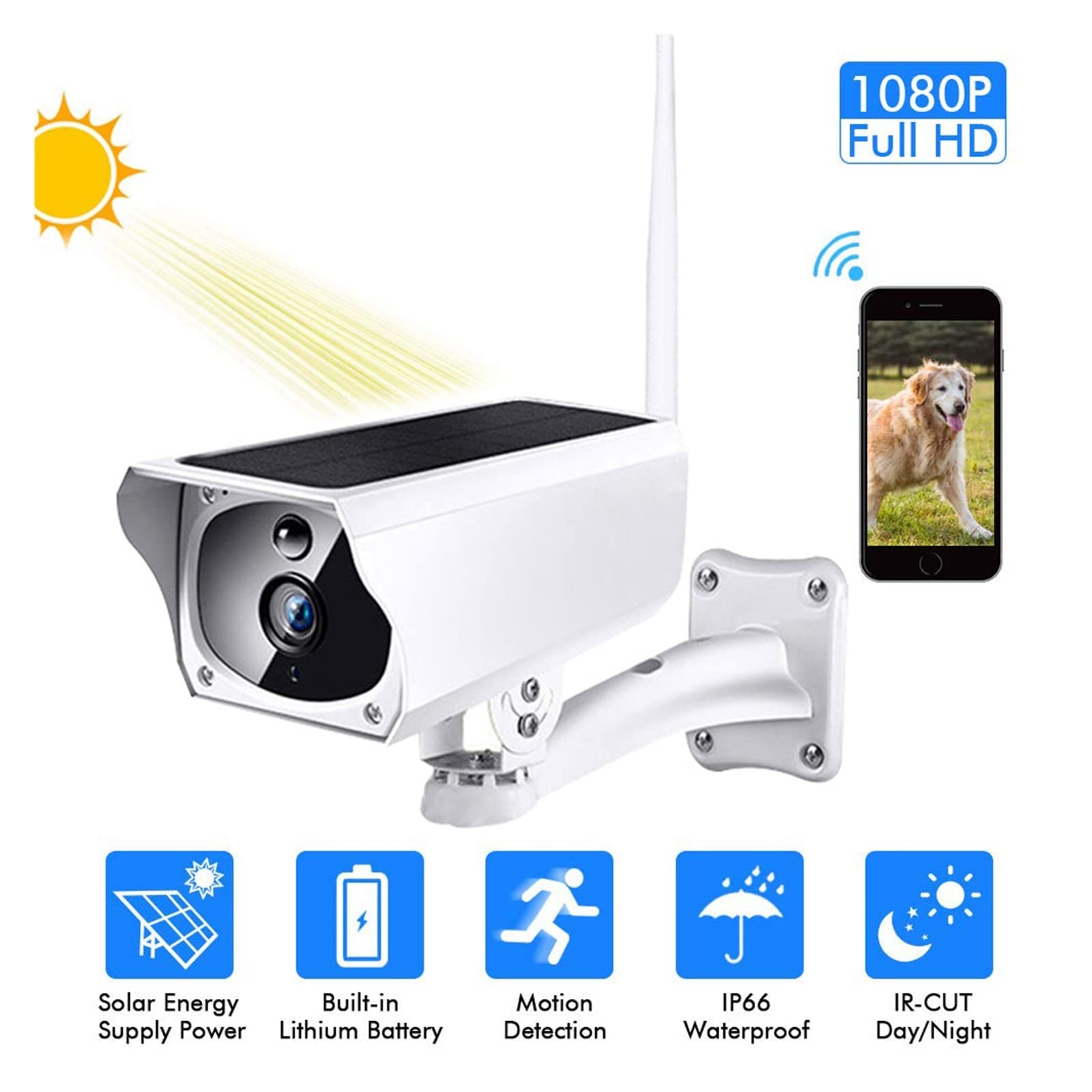 Caméra IP de Surveillance de Batterie USB Solaire 2MP WiFi caméra de sécurité sans Fil extérieure Audio IP67 contrôle d'application résistant aux intempéries Installation Facile
