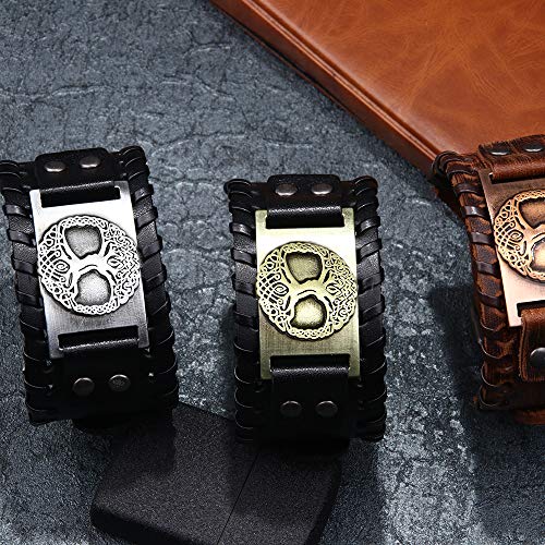 Image of GelConnie Viking Bracelet Punk Leather Cuff Bracelet Gothic Leather Wristband Bracelet with Nordic Amulet Scandinavian Talisman Celtic Pagan Jewelry