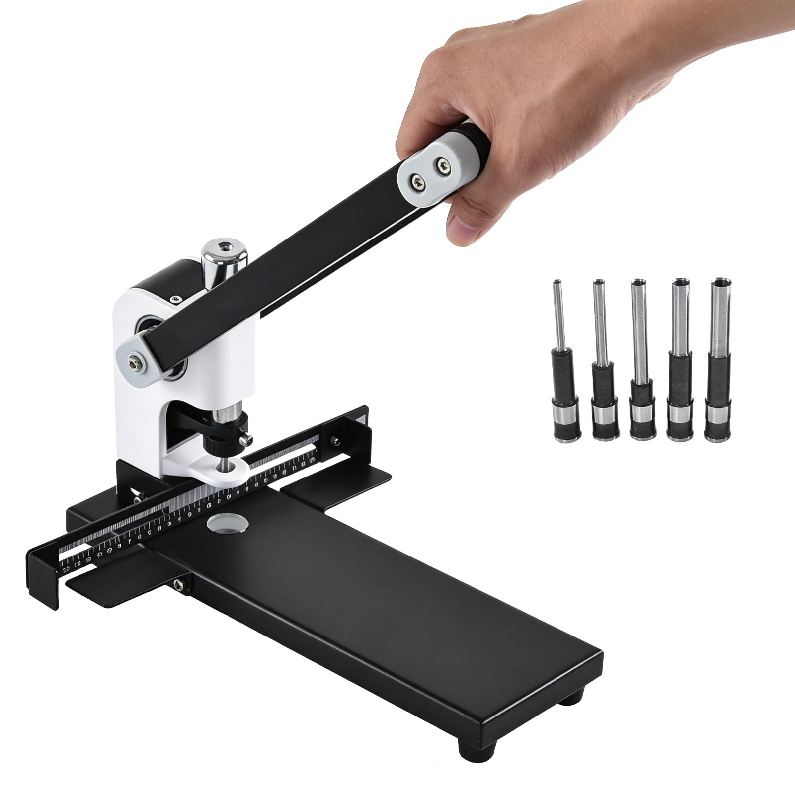 Perforatrice robuste à un seul trou, machine manuelle à trous ronds avec bac de récupération du papier, diamètres de perforation 3/4/5/6/7 mm, marges réglables, pour cartes d'identité, carton