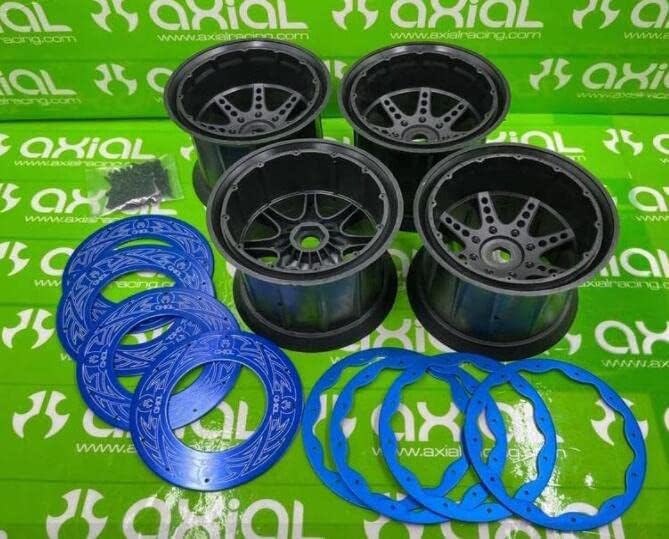 Miniatura 3 de SF 202316 EMOX - Llantas de 3.8 pulgadas, 4 anillos Beadlock (negro) para 18 axial Cross RC EMOX ARRMA KRATON HPI Savage FS Tank HSP 94880 HNR H9901