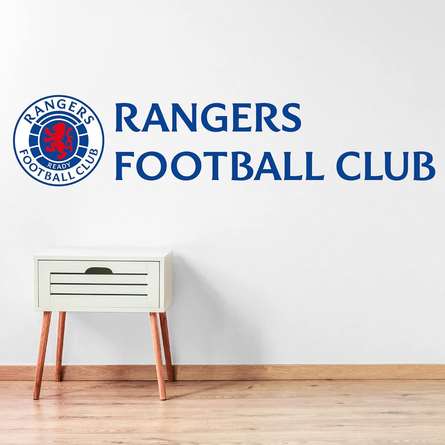 Themed Blue Rangers Wall Sticker - Crest And Club Name Decal Football Art (60Cm Width X 15Cm Height)