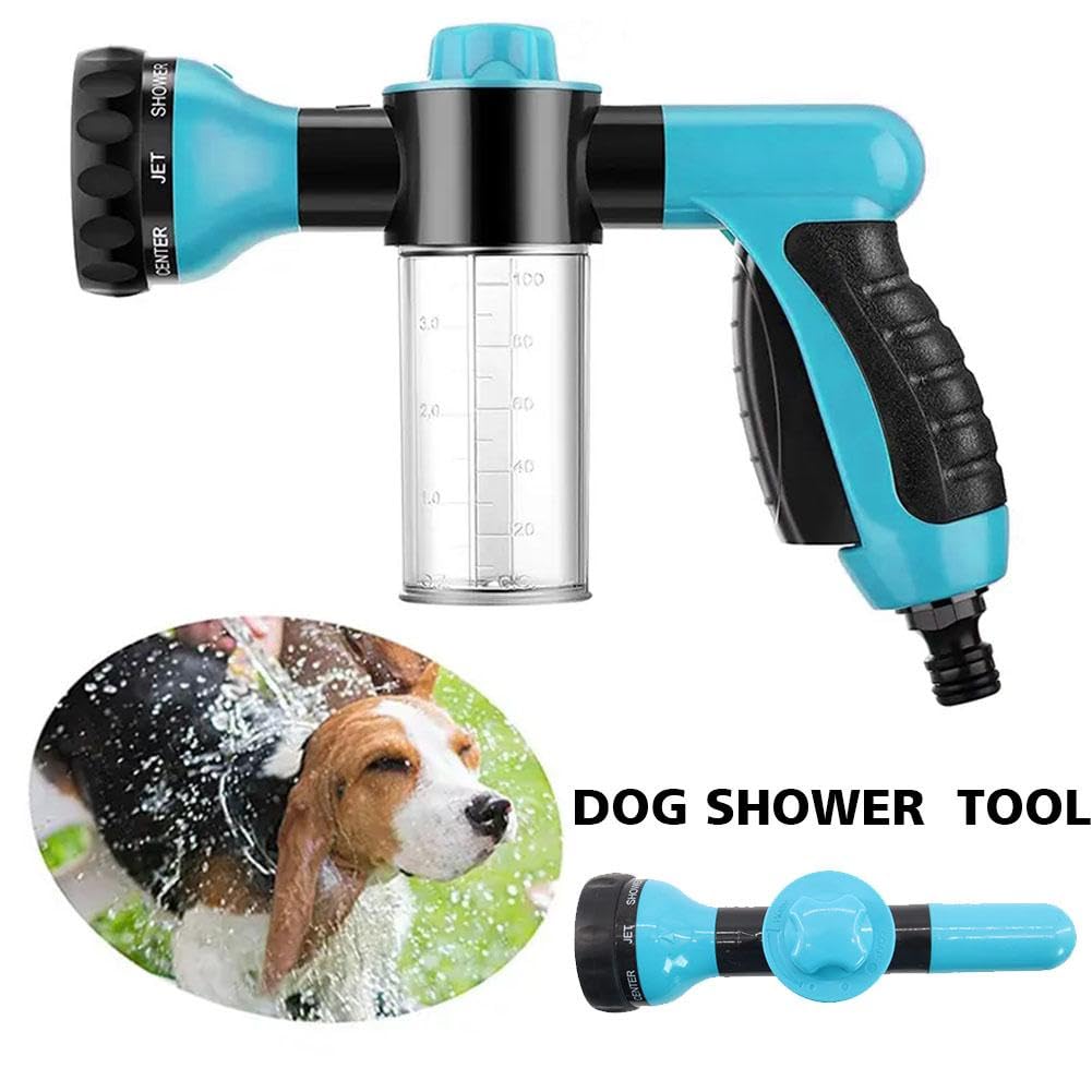 Jet Dog Wash Spray doccia per cani, spray in schiuma regolabile con dispenser di sapone, modalità spray 8 in 1, ugello per lavaggio per cani per prato