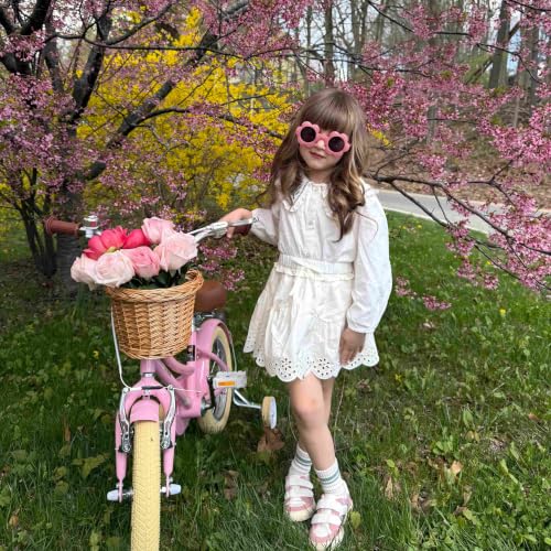 Image of Glerc Little Molly 12-20 Inch Kids Retro Cruiser Bike for 2-13 Year Old with Wicker Basket & Training Wheels /Kickstand, Multiple Colors