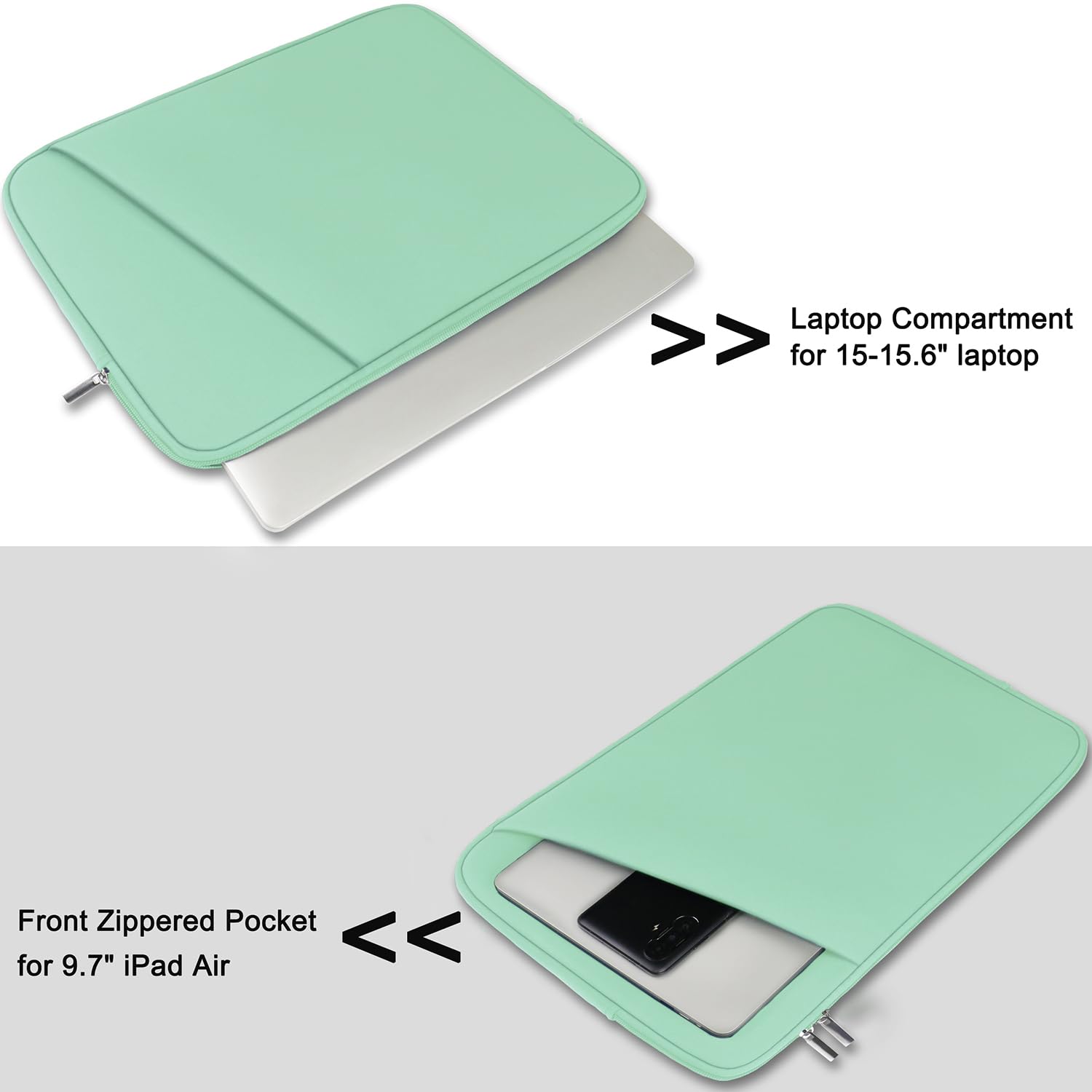 Funda protectora para laptop, a prueba de golpes, bolsa portátil para laptop de 15.6 pulgadas, HP, Dell, Asus, Lenovo, con bolsillo frontal, color azul claro