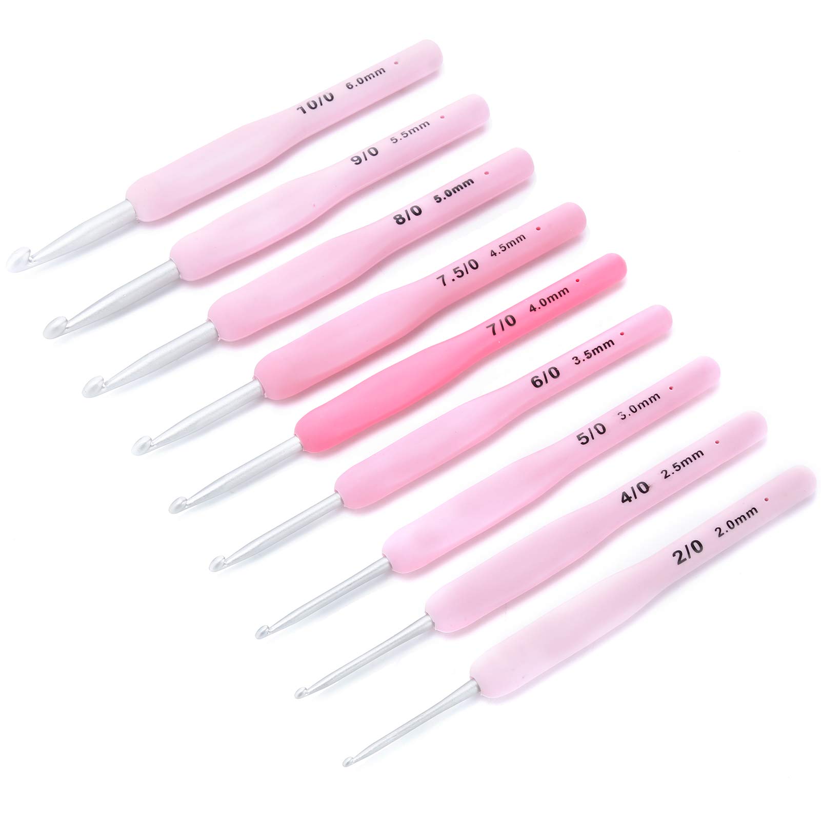 Set Di 9 Uncinetti Per Maglieria Con Manico Morbido Ergonomico - Misure Da 2.0 Mm A 6.0 Mm - Argento/Rosa - Kit Accessori Per Lana E Cotone