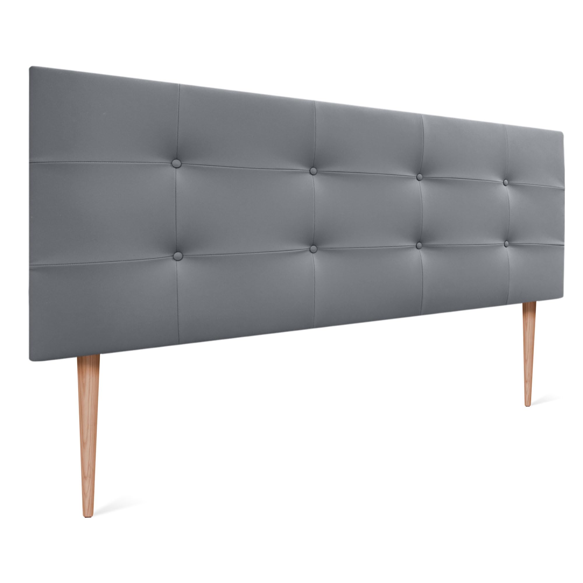 DHOME Testiera Capitone imbottita in similpelle o tessuto Acualine con gambe in legno di pino spessore 8 cm Testiere letto imbottite trapuntate Capitone (Similpelle Grigio, 160 (150/160))