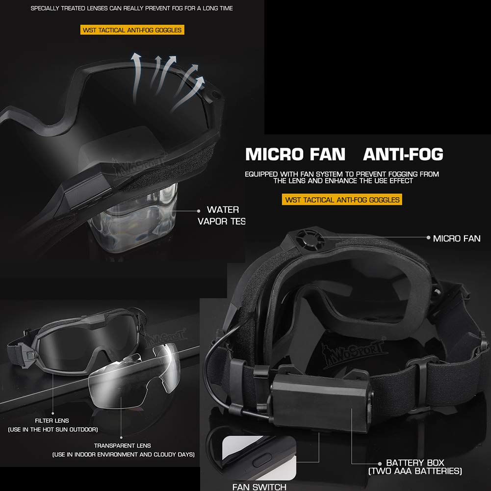 WLXW Gafas Tácticas A Prueba de Niebla con Ventilador Para Aire Libre Airsoft Paintball Deporte Militar Caza Y Tiro Gafas de Seguridad Esquí Snowboard Bicicleta Deportes